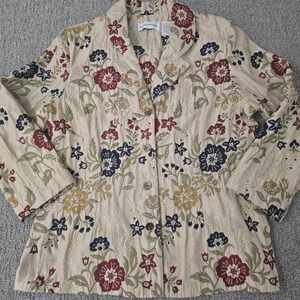 Alfred Dunner Embroidered Floral Jacket Womens 14 Textured Boho Layer
